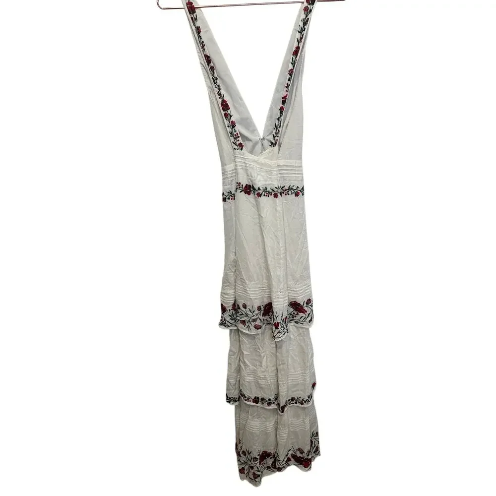 SAYLOR White Red Floral Embroidered Criss-Cross Back Tie Flowy Dress sz Medium - Picture 4 of 10
